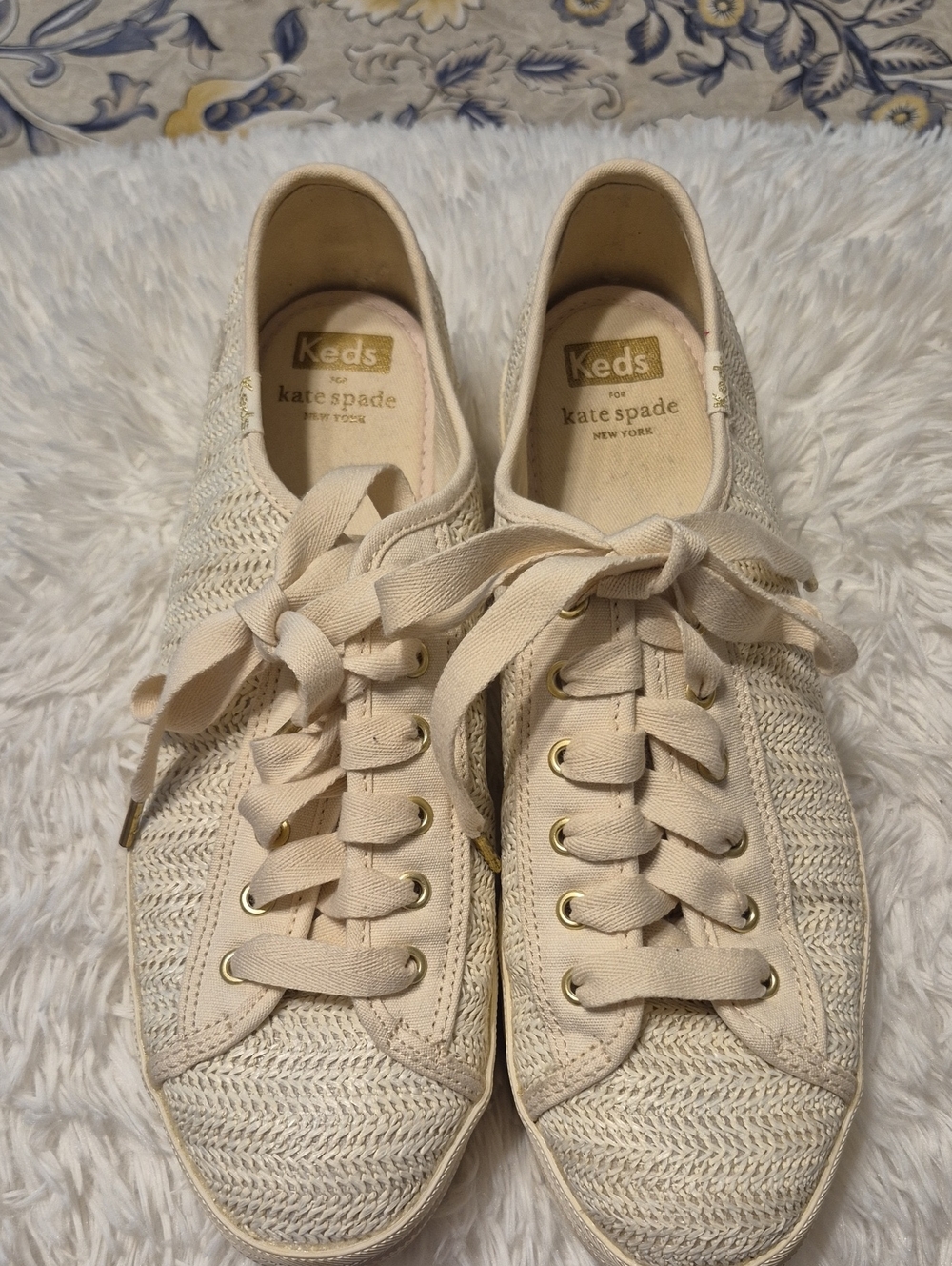 Ked's For KATE SPADE NEW YORK Women’s Cream Lace-Up Sneakers